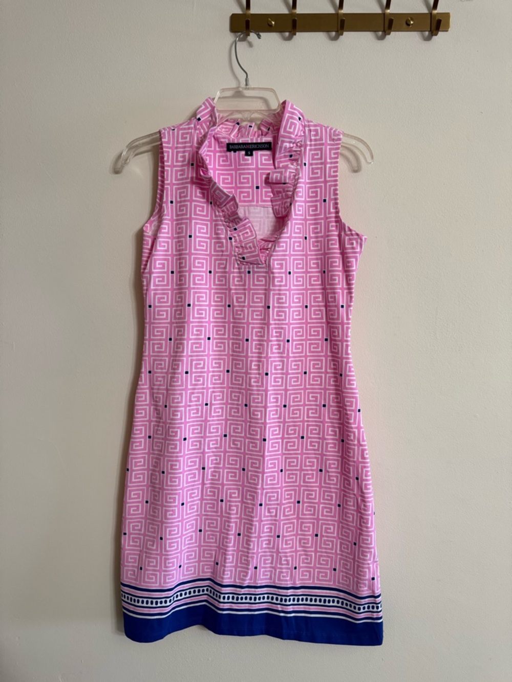 Barbara Erickson Womens S Ruffle V Neck Sleeveless Pink Blue Dress Resort Beach